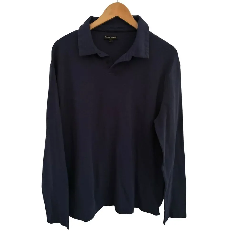 Banana Republic Dark Navy Long-Sleeve Polo Shirt Men’s Size XL